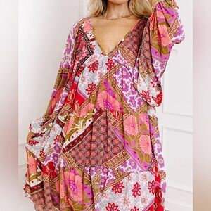 Aakaa floral patchwork chiffon babydoll dress size L perfect for a party